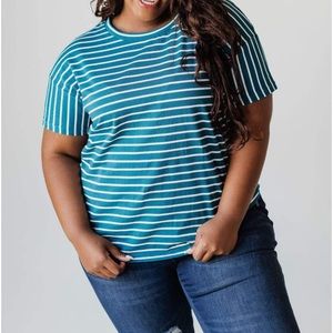 (NWOT)MADELINE STRIPED TEE TEAL - 2XL
